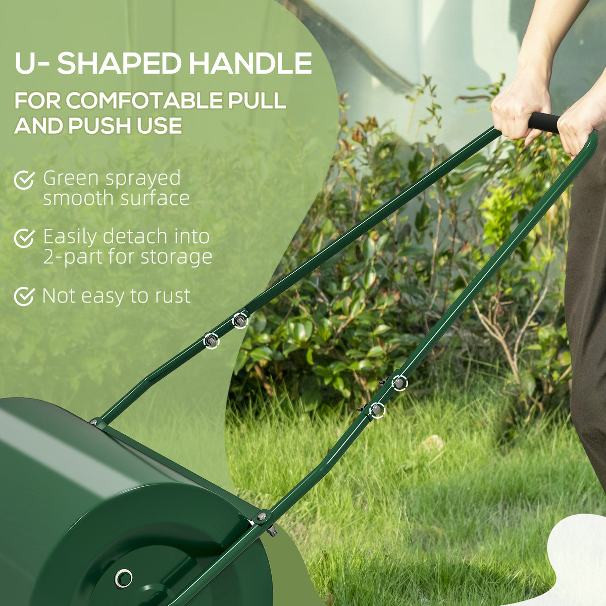 63 L Garden Lawn Roller with Water/Sand Filled Drum, Heavy Duty Steel Lawn Push Rolling Tool for Grass Seeding, Soil Levelling, Dark Green