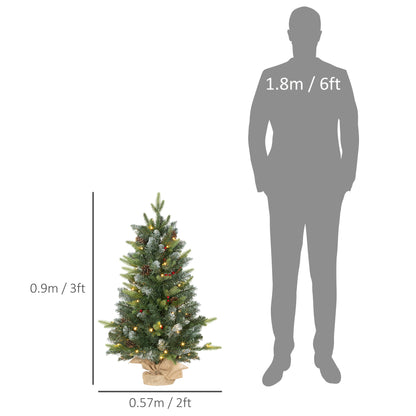 Set of Two 3ft Christmas Trees, with Lights, Berries and Pinecones
