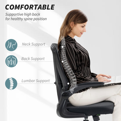 Mesh Back Office Chair, with Flip-Up Arms - Black