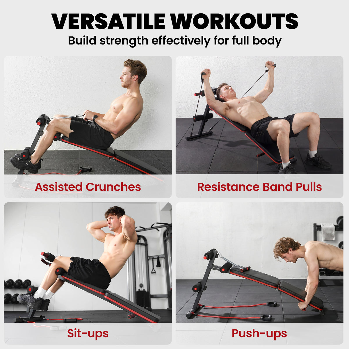 Foldable Sit Up Bench, Adjustable Abdominal Trainer with Resistance Bands, Padded Core Workout Bench for Home Gym Strength Training