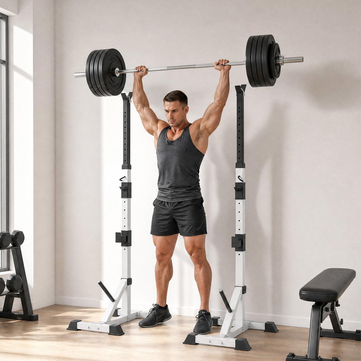 Weights Bar Barbell Rack Squat Stand Adjustable Portable Weight Lifting Max Load 200kg, Suitable For Home Gym Training Work Out