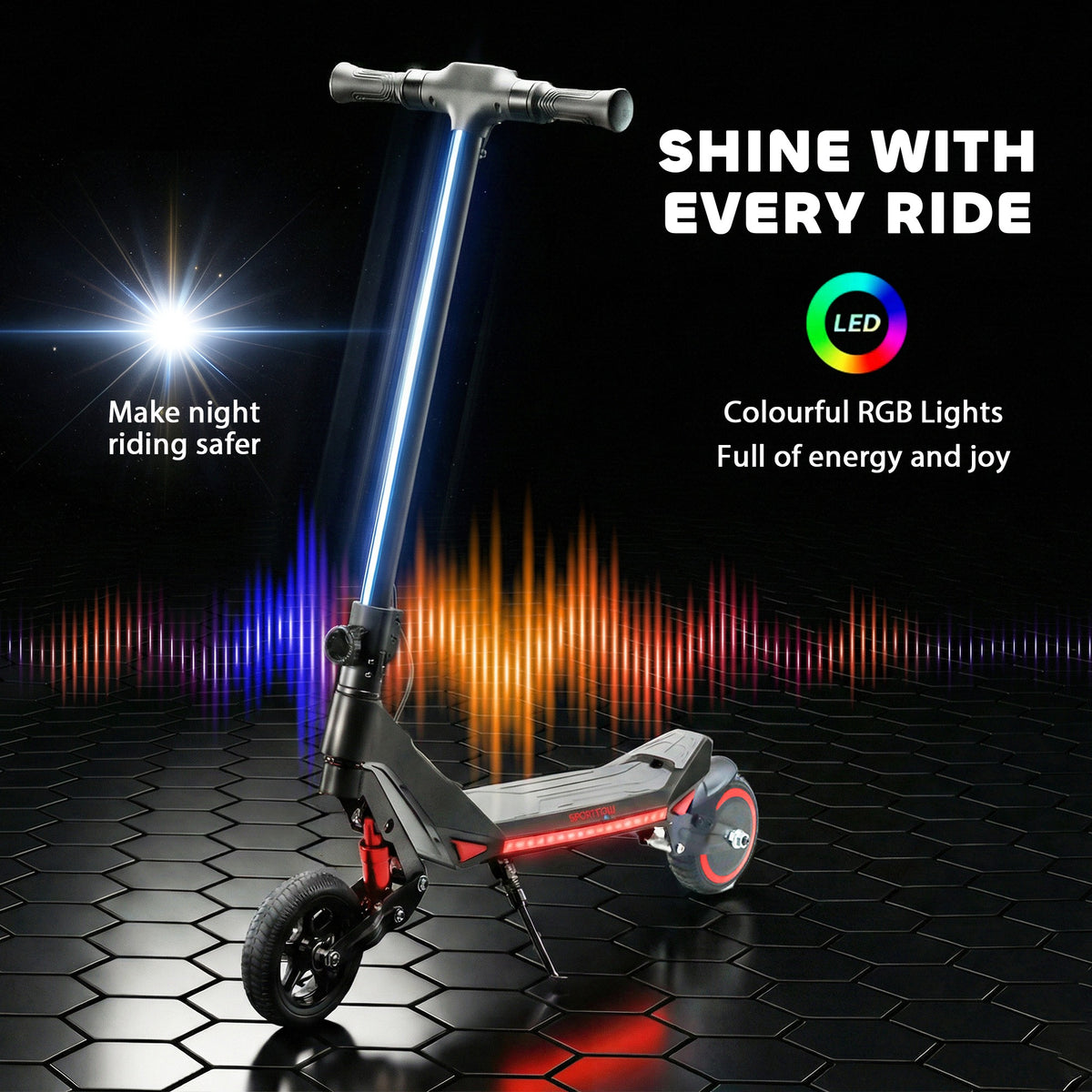 Electric Scooter for Kids, Foldable E Scooter for Age 6+ with LED Display, RGB lights, Up to 16km/h