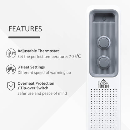 2500W Oil Filled Radiator, 11 Fin, Portable Electric Heater with 3 Heat Settings, Safety Cut-Off and Wheels
