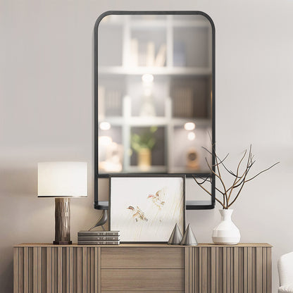 Modern Rectangular Wall Mirror with Storage Shelf, 86 x 53 Mirrors for Living Room, Bedroom, Black