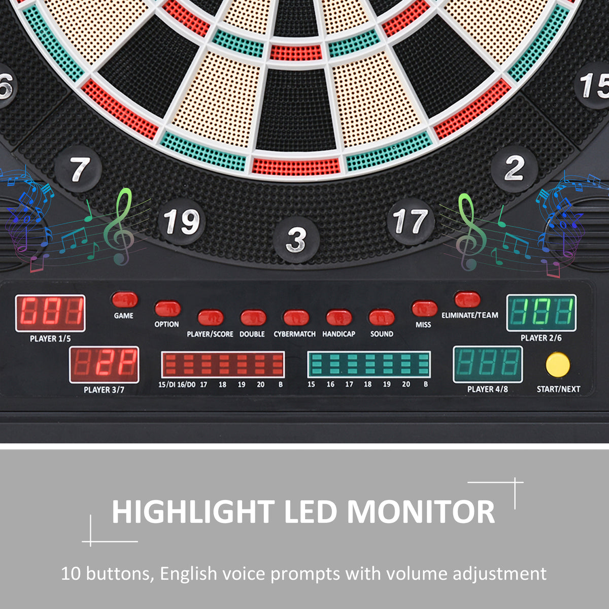 Electronic Dartboard Set, 27 Games Modes and 202 Variations, LED & 12 Soft Tip Darts and Cabinet to Storage, Ready-to-Play Multi-Game Option Darts Machine