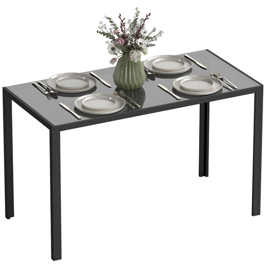 120cm Dining Table, Rectangle 4 Seater Kitchen Table with Tempered Glass Top and Metal Legs for Dining Room, Living Room (Chairs Not Included)