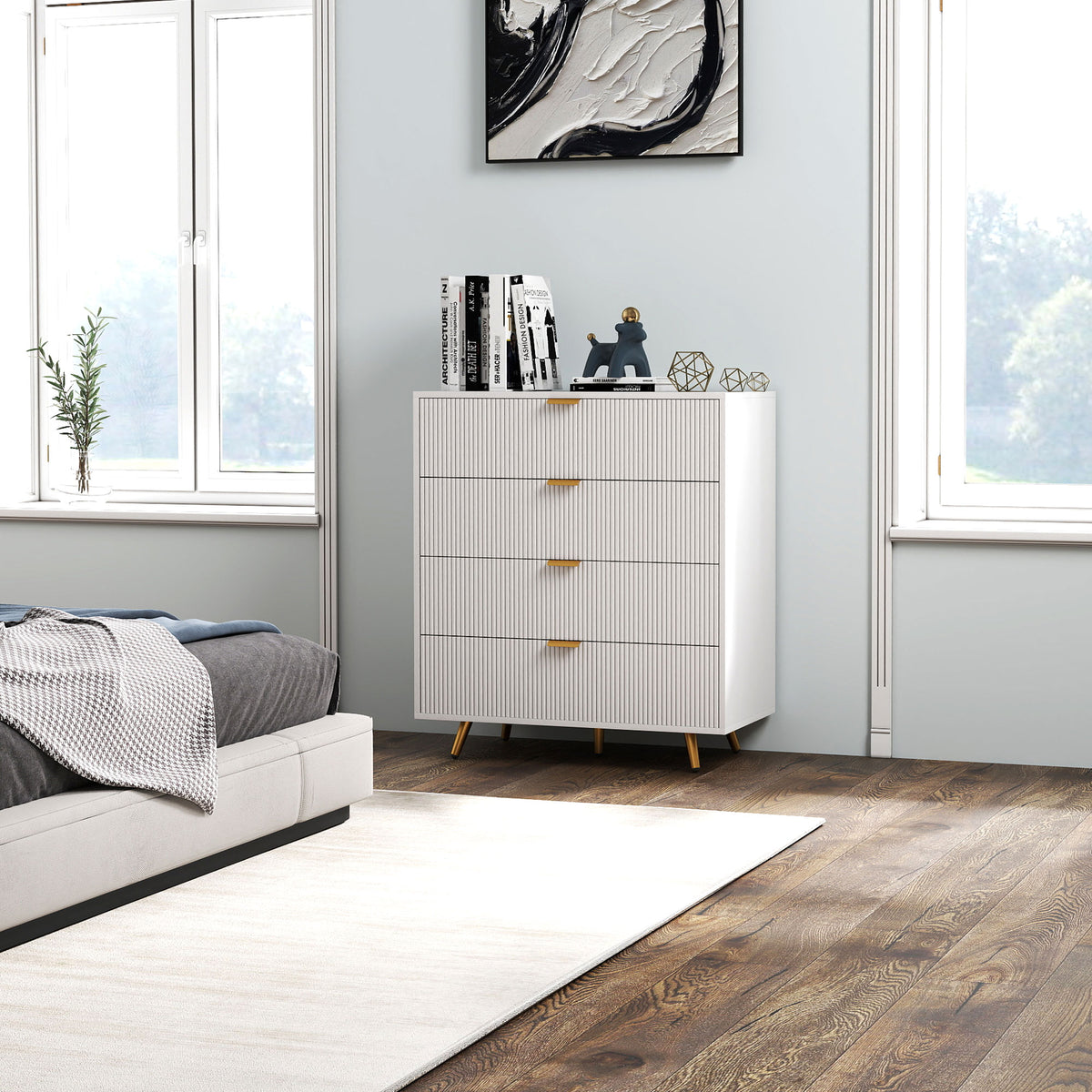 Four-Drawer Bedside Table - White