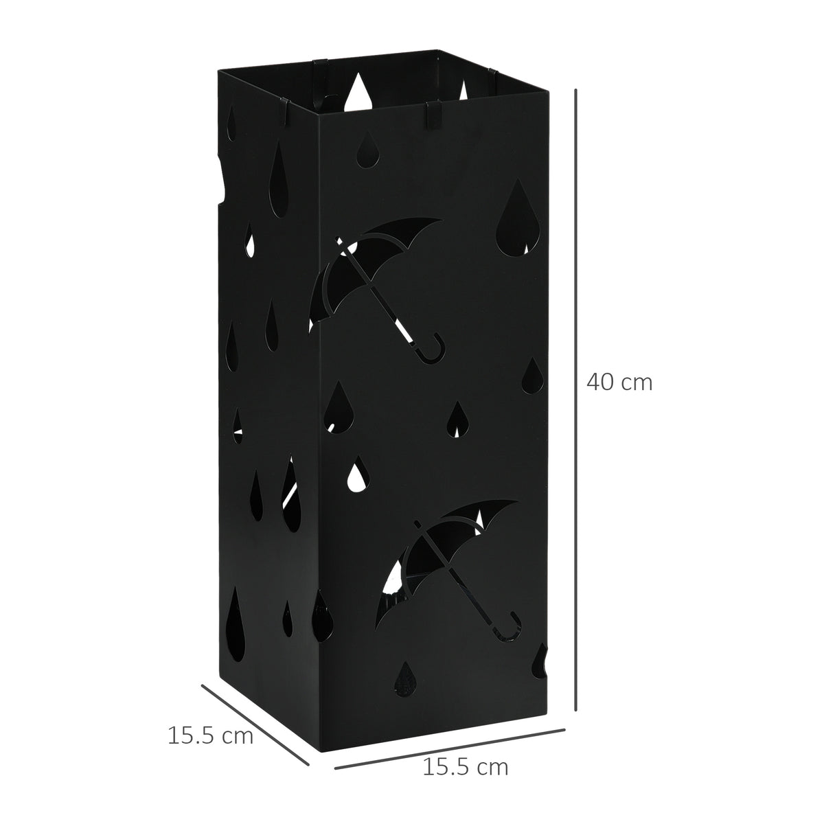 Steel Umbrella Stand, Square Umbrella Holder with 4 Hooks and Removable Drip Tray, Hollowed Umbrella Basket for Hallway