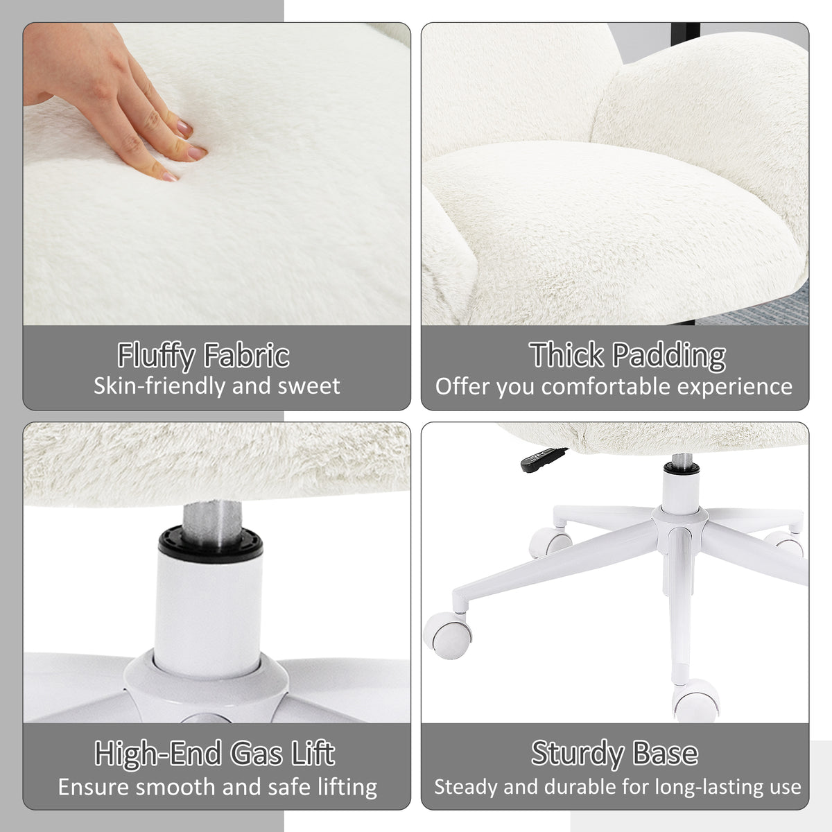 Makeup Vanity Chair, Cute Fluffy Desk Chair with Rolling Wheels for Bedroom Living Room