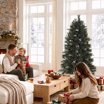 5ft Artificial Christmas Tree, Fir Hinged Xmas Tree with 490 Branch Tips, Foldable Metal Stand, Easy Assembly, Green