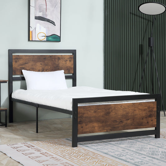 Single Size Metal Bed Frame with Headboard & Footboard, Strong Slat Support Solid Bedstead Base w/ Underbed Storage Space, Bedroom Furniture For Adults