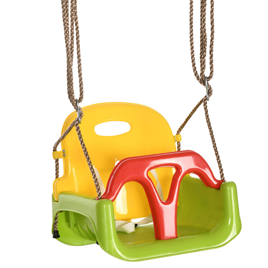 3 in 1 Detachable Kids Swing Seat with Safety Belt, Adjustable Rope for Indoor, Outdoor, Playground, Garden, Green