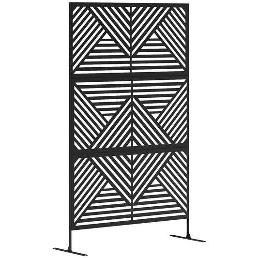 Decorative Garden Privacy Screen with Stand, 6.5FT Freestanding Metal Outdoor Divider, Decorative Privacy Panel with Expansion Screws for Garden Pool Hot Tub, Rhombus Style, Black