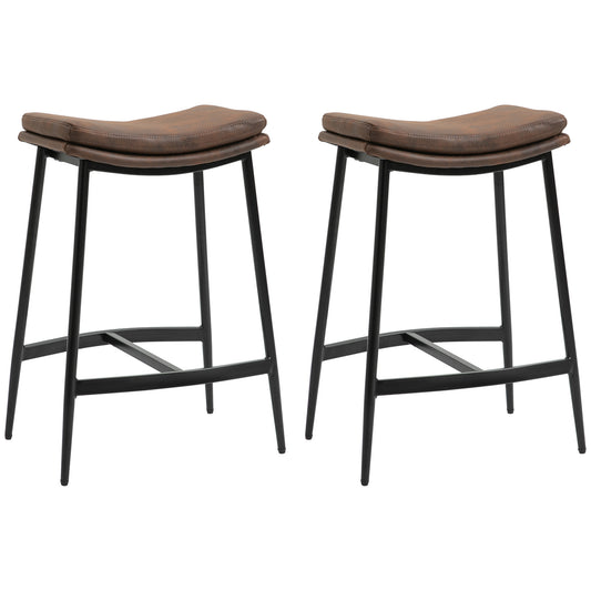 Breakfast Bar Stools Set of 2, Microfibre Upholstered Barstools, Industrial Bar Chairs with Curved Seat and Steel Frame for Dining Room, Kitchen