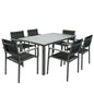 Garden Dining Set with Acacia Wood Table Top, Outdoor Table and Stackable Chairs Set for 6 with Texteline Seat, Grey