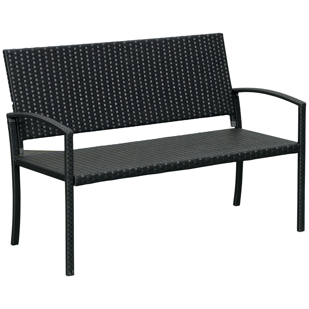 2 Seater Poly Rattan Garden Bench, All Weather Wicker Garden Loveseat, Outdoor Seating Bench with 240 Load Capacity, Backrest and Armrests for Patio, Terrace, Balcony