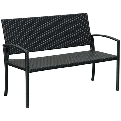 2 Seater Poly Rattan Garden Bench, All Weather Wicker Garden Loveseat, Outdoor Seating Bench with 240 Load Capacity, Backrest and Armrests for Patio, Terrace, Balcony