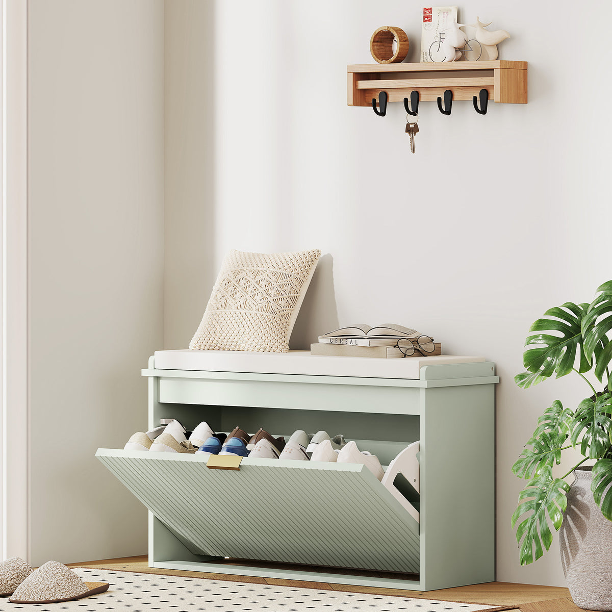 Eight Shoe Bench, with Top Seat - Green