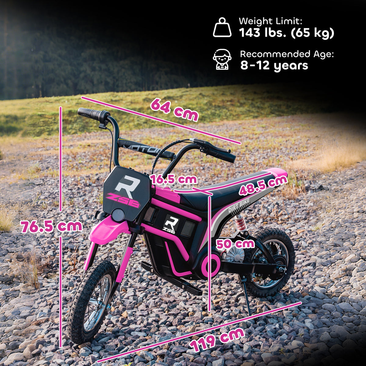 24V Electric Motorbike with Twist Grip Throttle, Music, Horn, 12" Pneumatic Tyres, 16km/h Max Speed - Pink