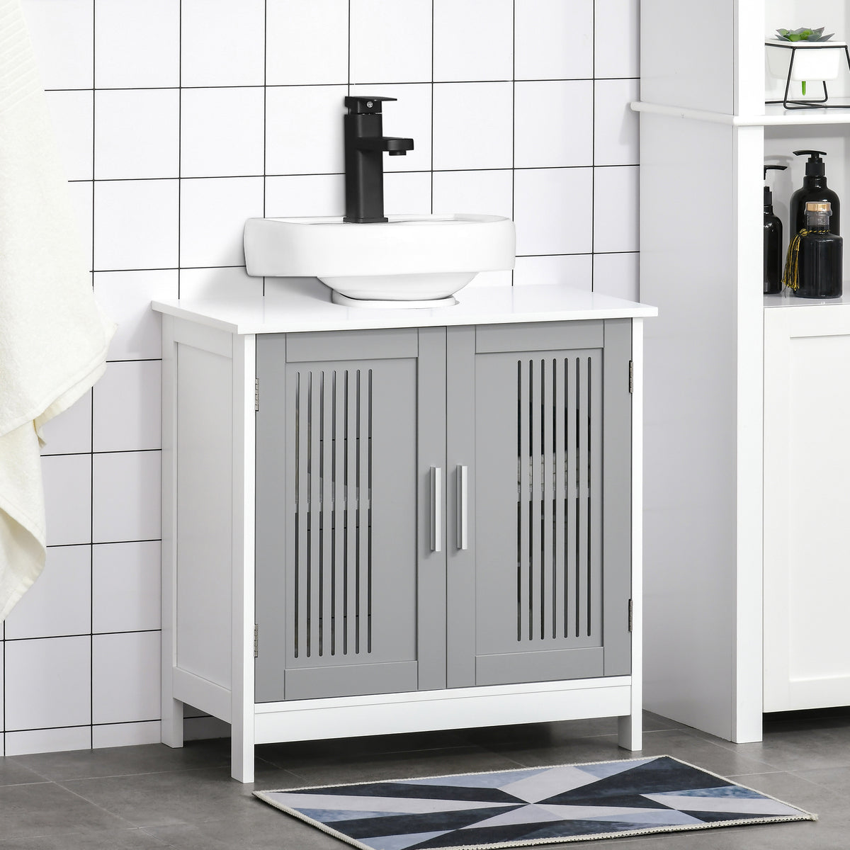 Modern Under Sink Cabinet with 2 Doors, Bathroom Vanity Unit, Pedestal Under Sink Design, Storage Cupboard with Adjustable Shelves