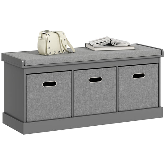 Three-Drawer Shoe Storage Bench, with Padded Top Seat