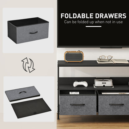 TV Stand Cabinet with 3 Foldable Drawers - Black