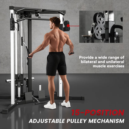 Home Gym Machine, Multifunctional Gym Equipment with High and Low Pulleys, Pull Up Bar, 15-Position Adjustable Strength Training Workout Station for Full Body Fitness