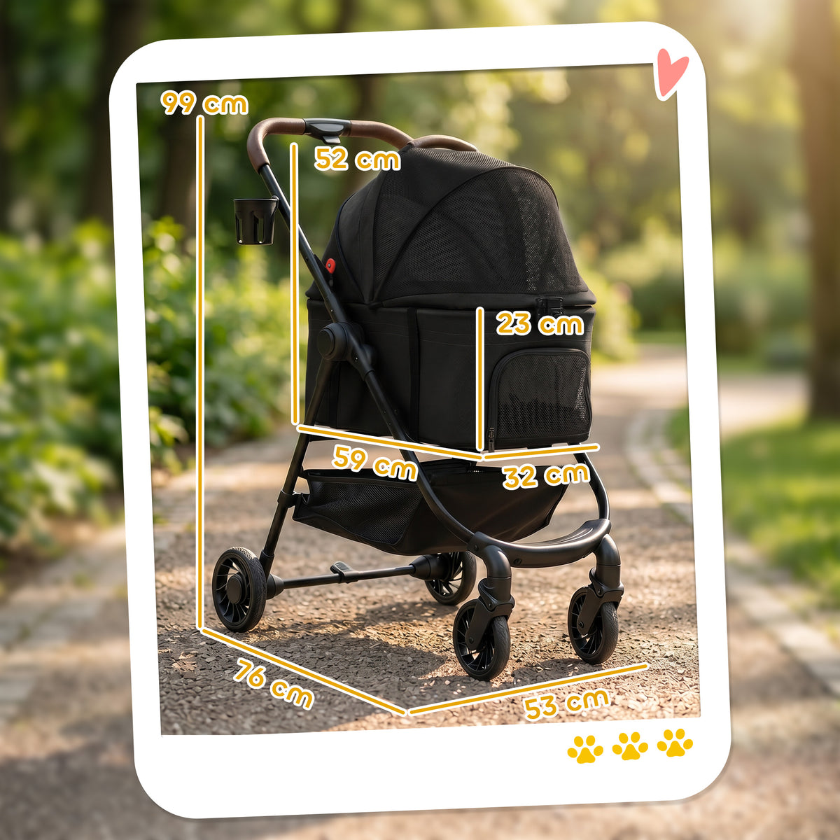 Dog Stroller, 3 in 1 Foldable Pet Stroller for Small Puppy Cat with Detachable Travel Carrier, Storage Basket