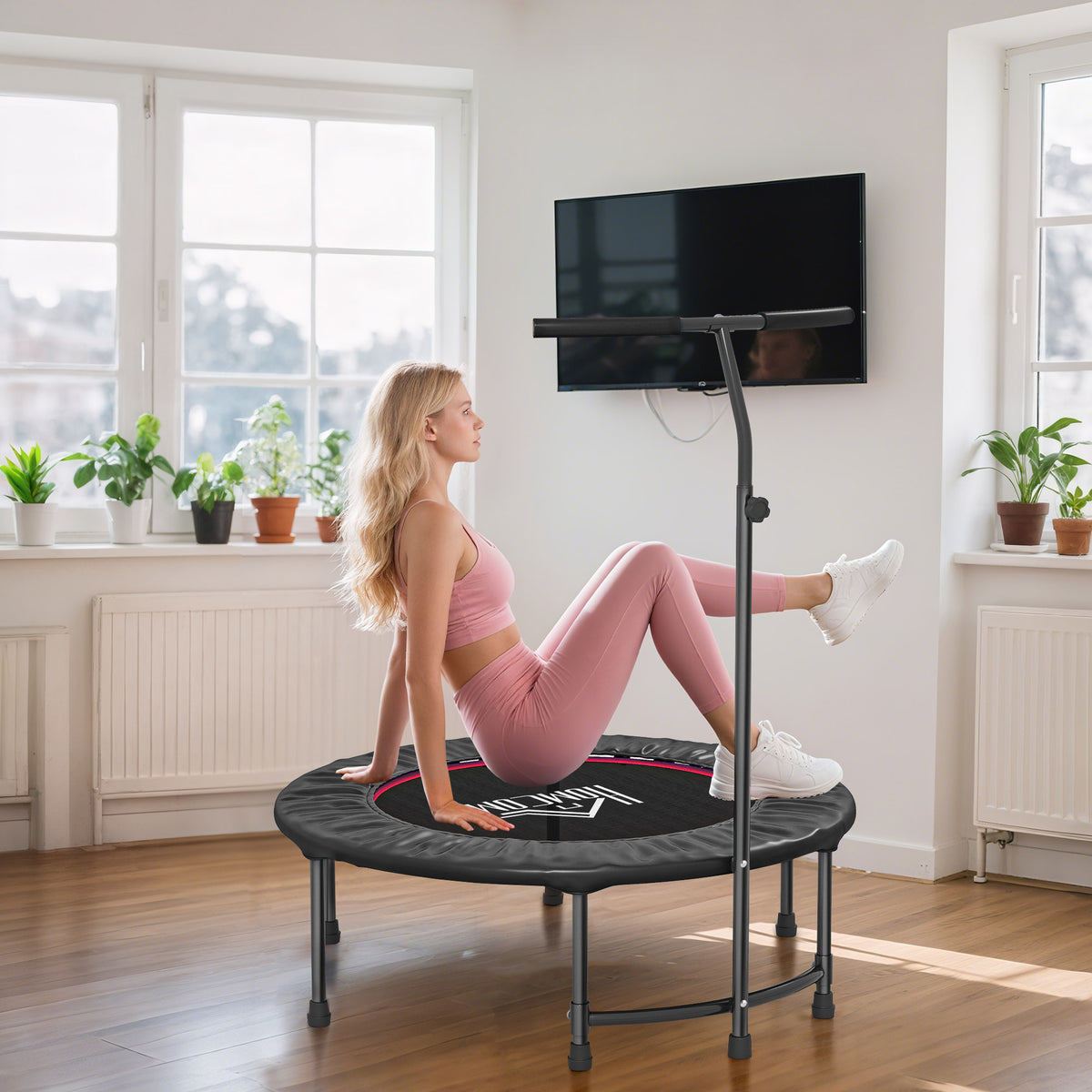 40" Fitness Trampoline with Adjustable Handle, Rebounder Trampoline, Mini Jumper for Indoor Exercise Workout