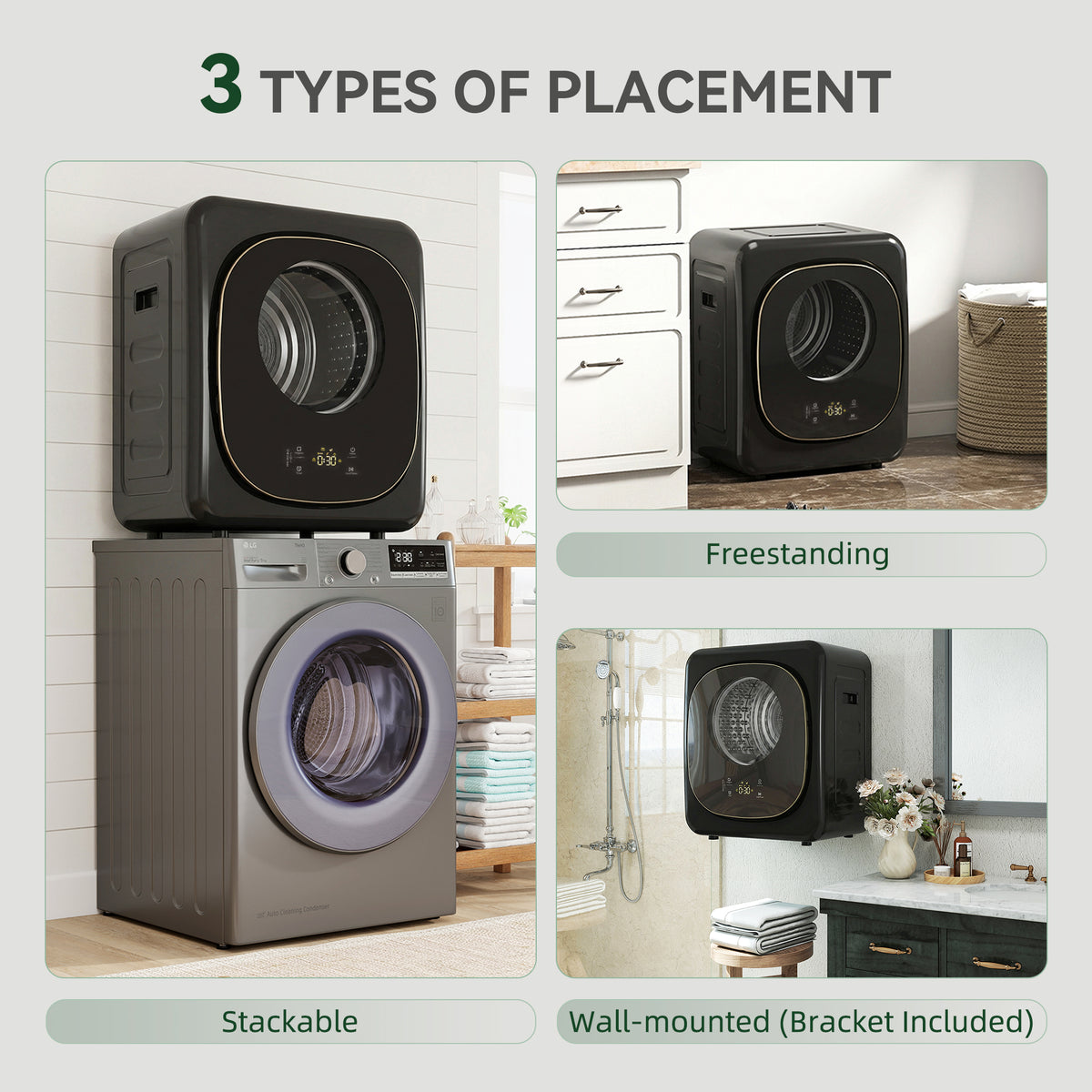 4kg Vented Tumble Dryer with 5 Drying Mode, 800W Compact Freestanding Front Tumble Dryer