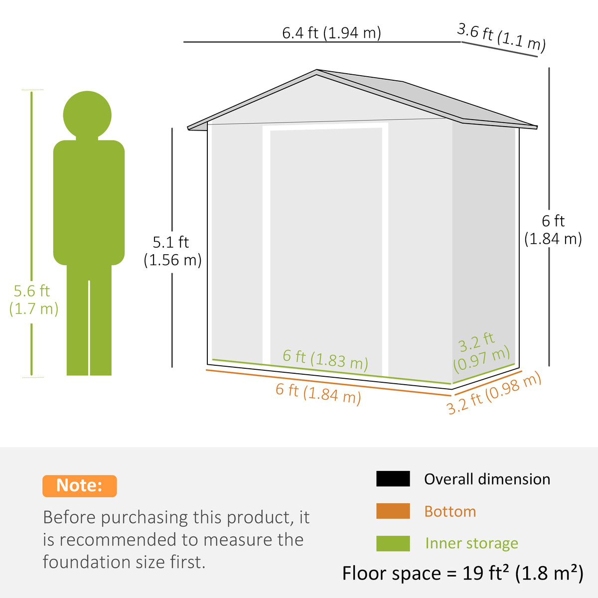 6.5ft x 3.5ft Metal Garden Storage Shed for Outdoor Tool Storage with Double Sliding Doors, Green