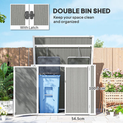 4.7 x 2.5FT Garden Shed, Double Bin Storage Shed with Lockable Doors, Outdoor Small Shed with Openable Lid for 2 Rubbish Bins, Garden Tools, Grey