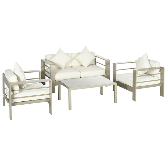 4 Pieces Outdoor Garden Furniture Set, Aluminium Frame Furniture w/ Thick Padded Cushiones Champagne Gold
