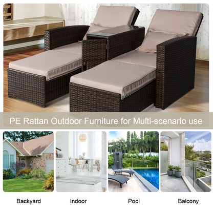 2-Seater Rattan Sofa Lounger Set-Brown