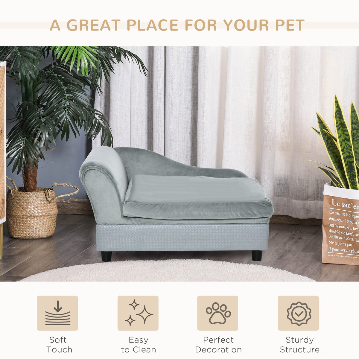 Pet Sofa Chair, with Storage, Cushion, for Small Dogs, Cats - Light Grey