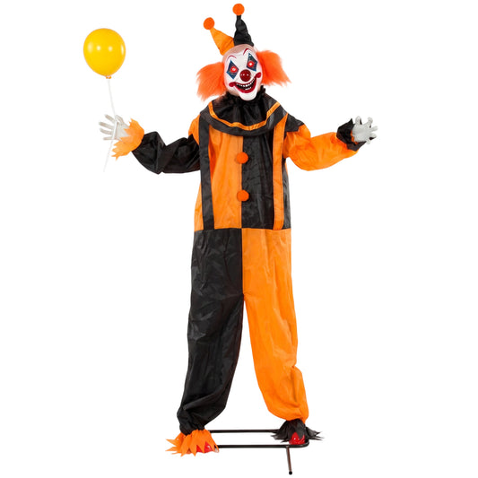 190cm Life Size Animated Clown Halloween Decoration, Scary Halloween Animatronics Decor with Sound Touch Activated