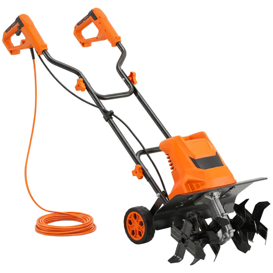 1500W Electric Garden Tiller w/Foldable Handle, 40cm Working Width, 20cm Tilling Depth, 6 Blades, 2 Adjustable Wheels