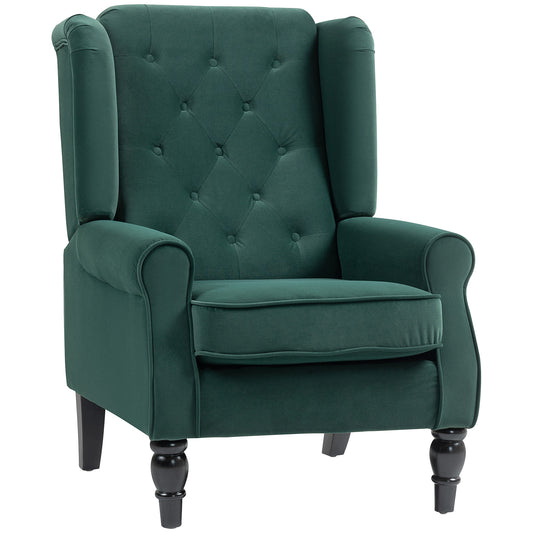 Wingback Accent Chair, Retro Upholstered Button Tufted Occasional Chair for Living Room and Bedroom, Green