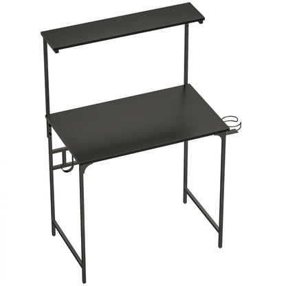 Computer Desk, 80cm Home Office Study Table with Hutch Shelf, Cup Holder, Headphone Hook