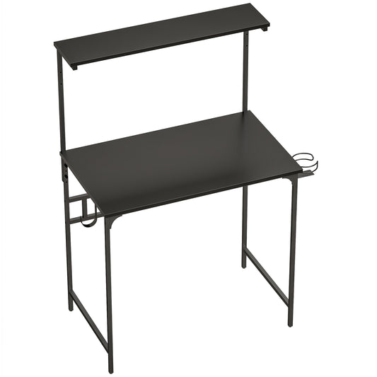 Computer Desk, 80cm Home Office Study Table with Hutch Shelf, Cup Holder, Headphone Hook