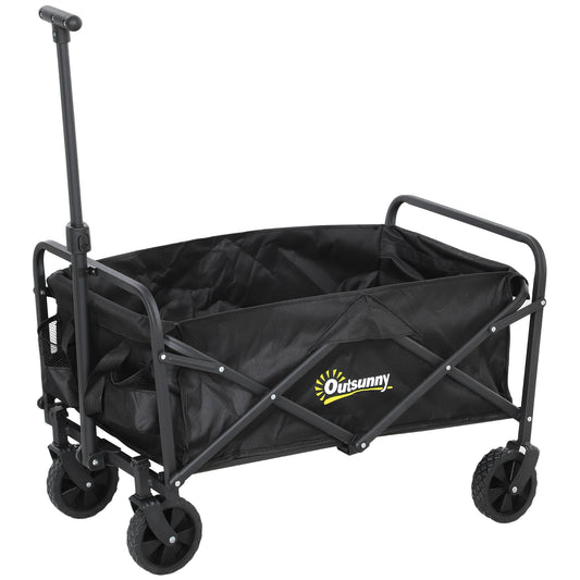 93L Festival Trolley on Wheels, Garden Folding Trolley Cart, 100kg Heavy Duty Collapsible Folding Wagon with Adjustable Handle and Carrying Bag for Beach, Camping, Festival