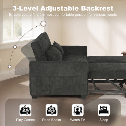 2 Seater Sofa Bed, 4-in-1 L-Shaped Convertible Pull-Out Sleeper Sofa with Adjustable Backrest and Side Pockets