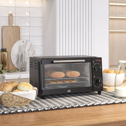 Mini Oven, 9L Countertop Electric Grill, Toaster Oven with Adjustable Temperature, Timer, Dishwasher Safe Baking Tray and Wire Rack, 750W, Black
