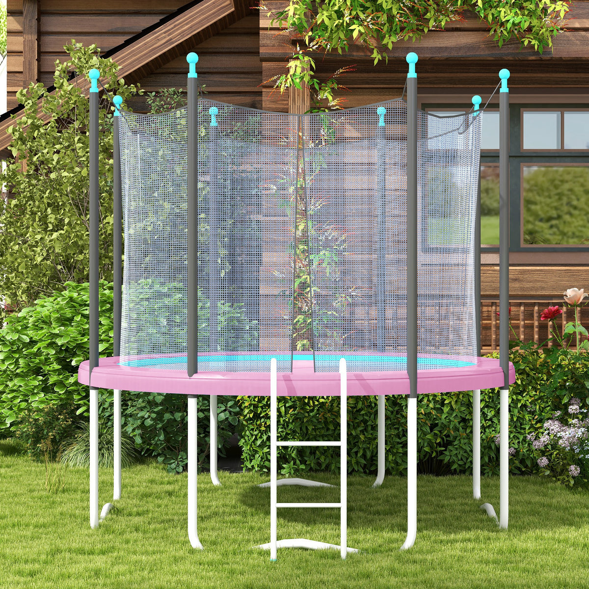 8FT Trampoline Spring Cover, Plastic Trampoline Pad Replacement with Elastic Cord, Waterproof, UV Resistant and Tear-Resistant, No Holes for Pole, Pink