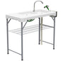 Folding Fish Cleaning Table with Sinks, Portable Camping Sink Table with Faucet, Drainage Hose