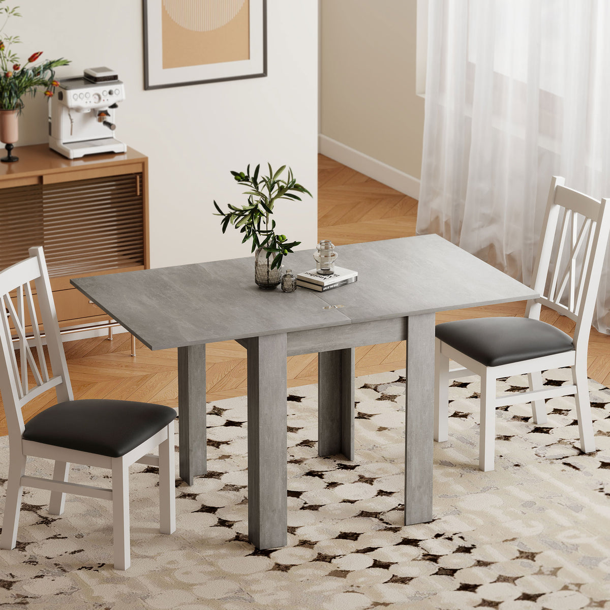 Folding Dining Table for 4-6, Rectangular Extendable Drop Leaf Table for Small Spaces, 140 x 80 x 77.5 cm