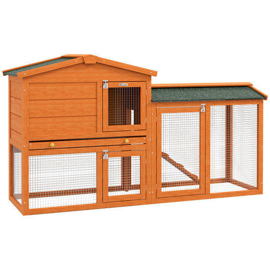 Two-Tier Rabbit Hutch with Run, Ramp, Slide-Out Tray, for Garden - Orange