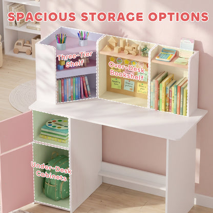 Kids Desk and Chair Set Storage Shelves Kids Desk Adjustable Tablet Stand Cork Board Pen Holder Pink
