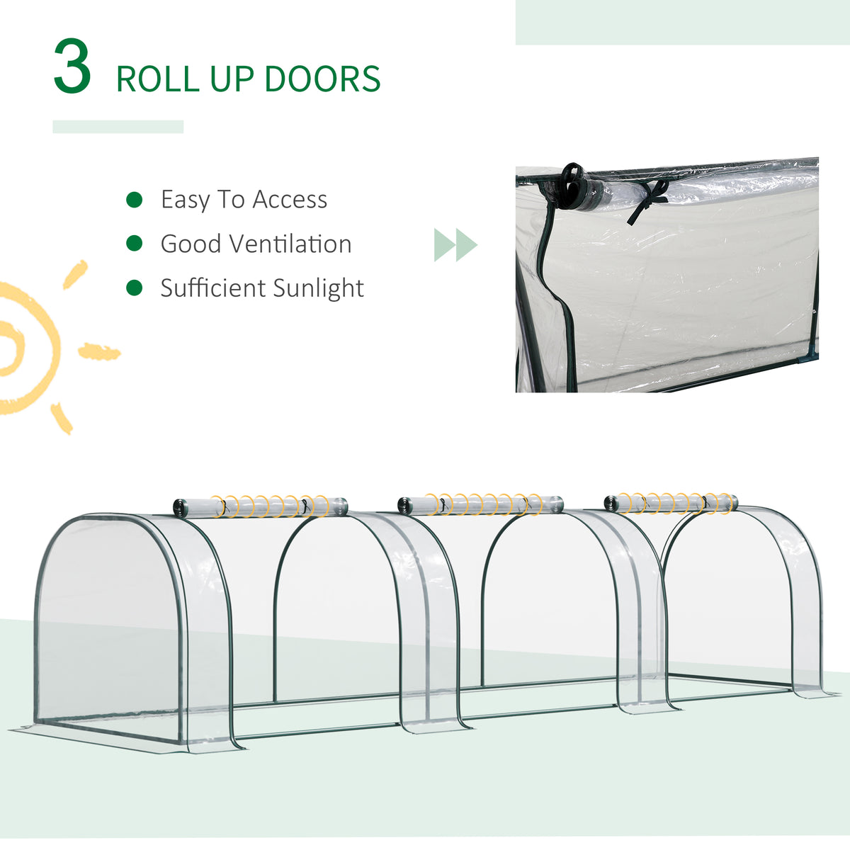 Mini Greenhouse, Small Polytunnel Green House with Zipped Doors, Steel Frame for Garden Patio, 300 x 100 x 80cm, Clear