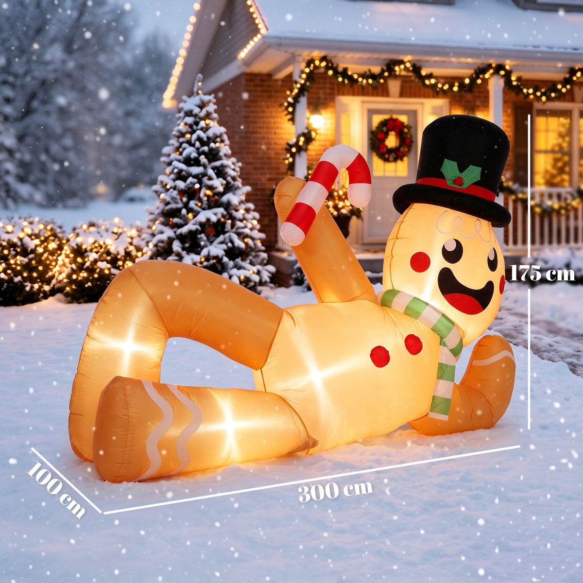 9.8ft Giant Christmas Inflatable Gingerbread Man Side-Lying, Outdoor Blow Up Christmas Decoration with LEDs, Bag
